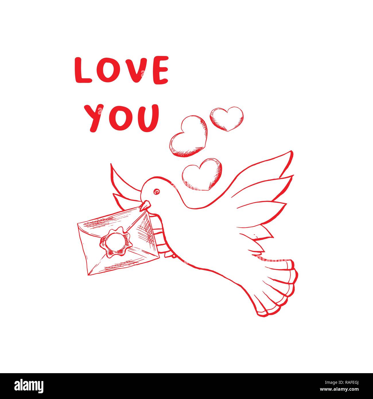 Vous aimez vecteur croquis illustration couleur. Ailes d'ange et dessiné à la main fleur rose clipart isolé. Schéma d'encombrement du Doodle. Carte de souhaits, Saint-Valentin enveloppe holding dove poster Illustration de Vecteur
