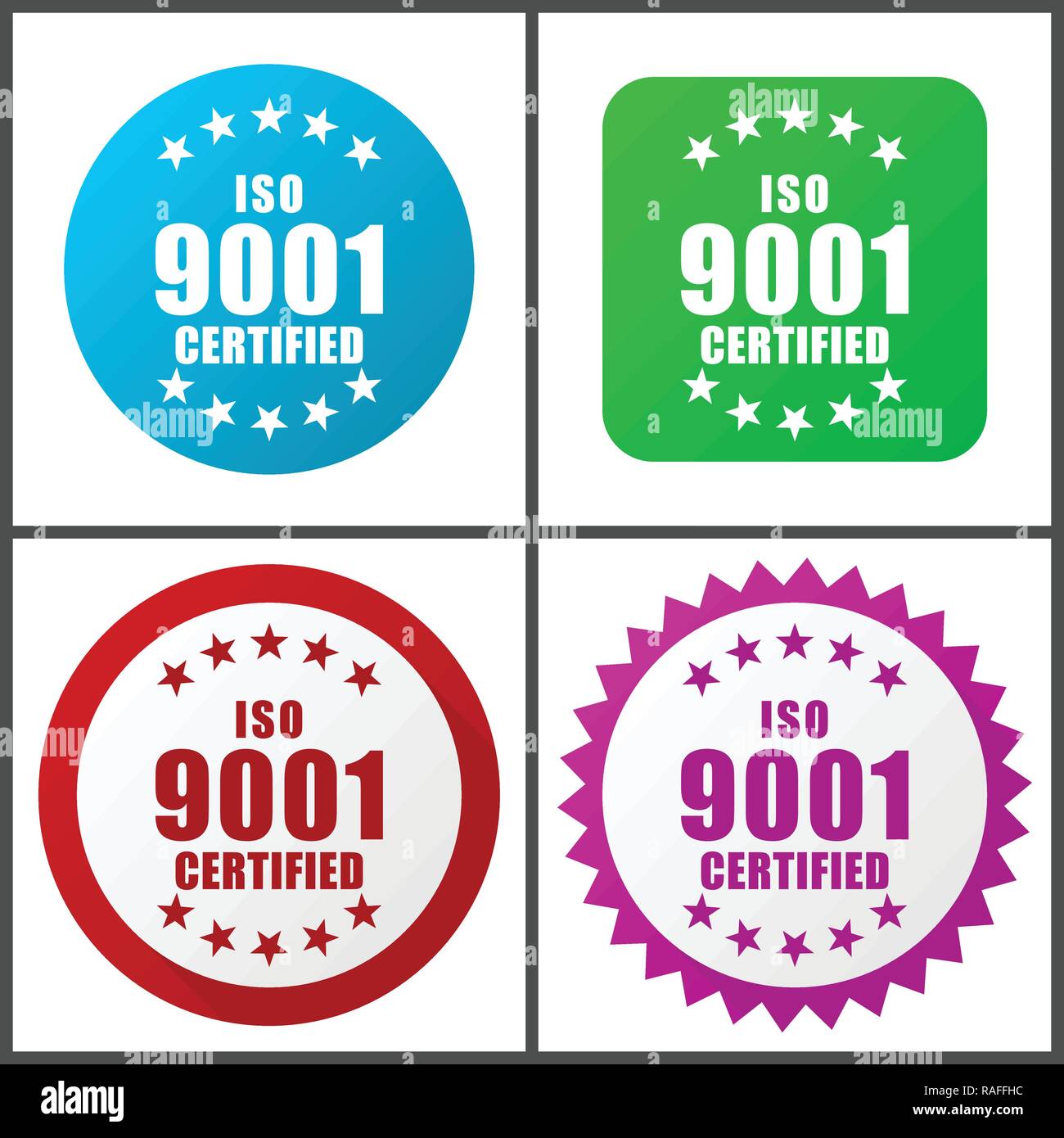 L'Iso 9001 vector icon set. Modèle plat web icons en eps 10. Les boutons internet coloré en 4 versions Illustration de Vecteur