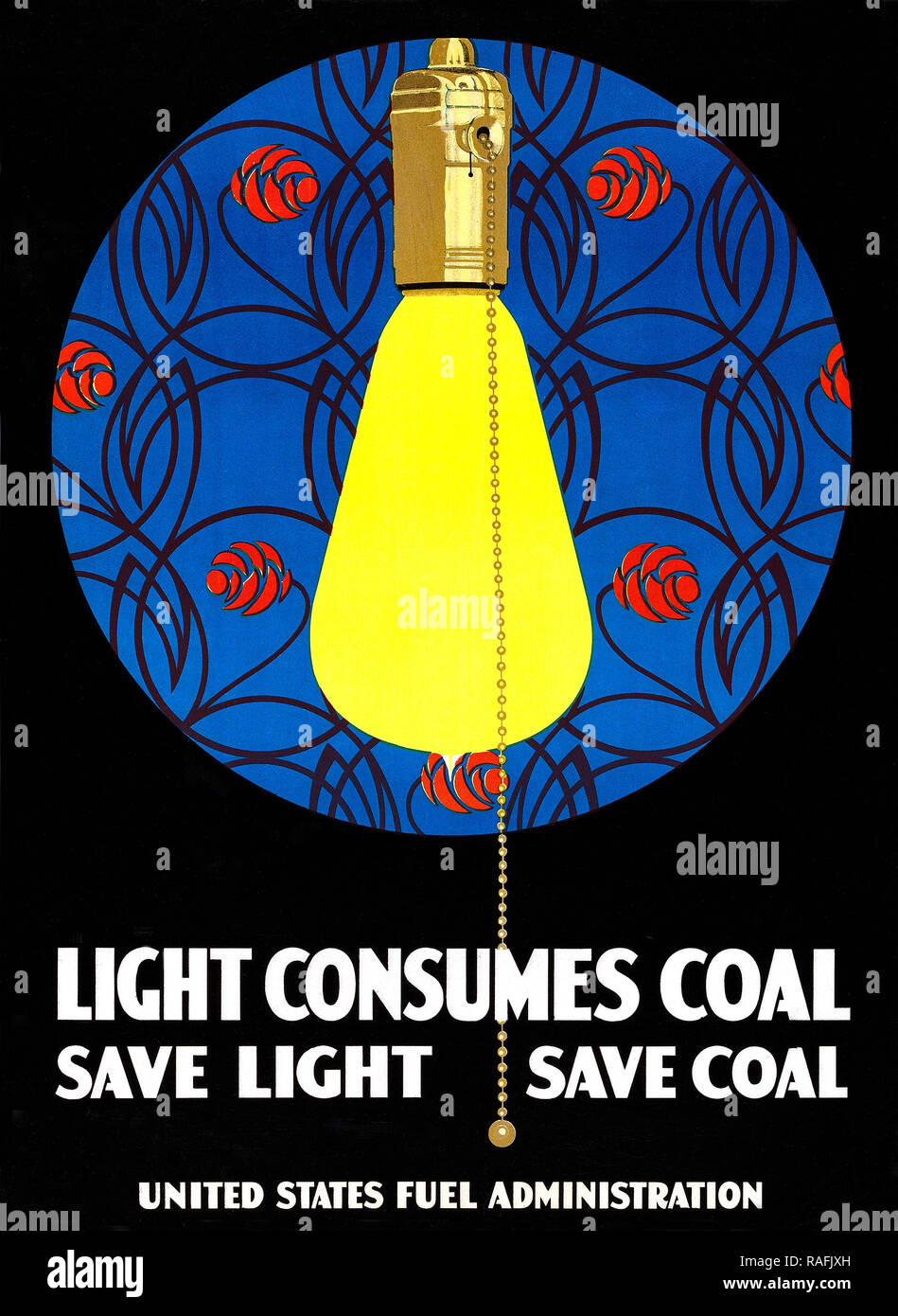 Consomme de la lumière affiche publicitaire du charbon Banque D'Images