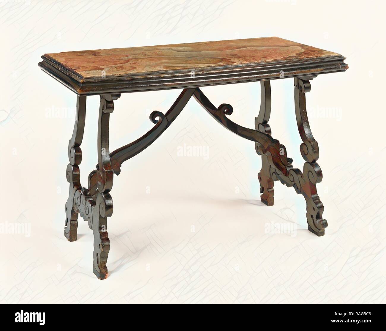 Table, Toscane (probablement), l'Italie, 17ème siècle, en noyer noirci avec une floraison en médaillon (albâtre alabastro fiorito repensé Banque D'Images