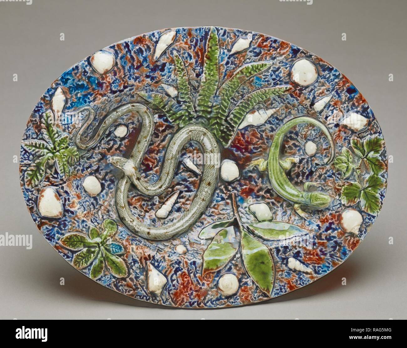 Assiette ovale, attribué à Bernard Palissy (Français, environ 1510 - 1590), France, milieu du 16e siècle, le plomb vitrage repensé Banque D'Images