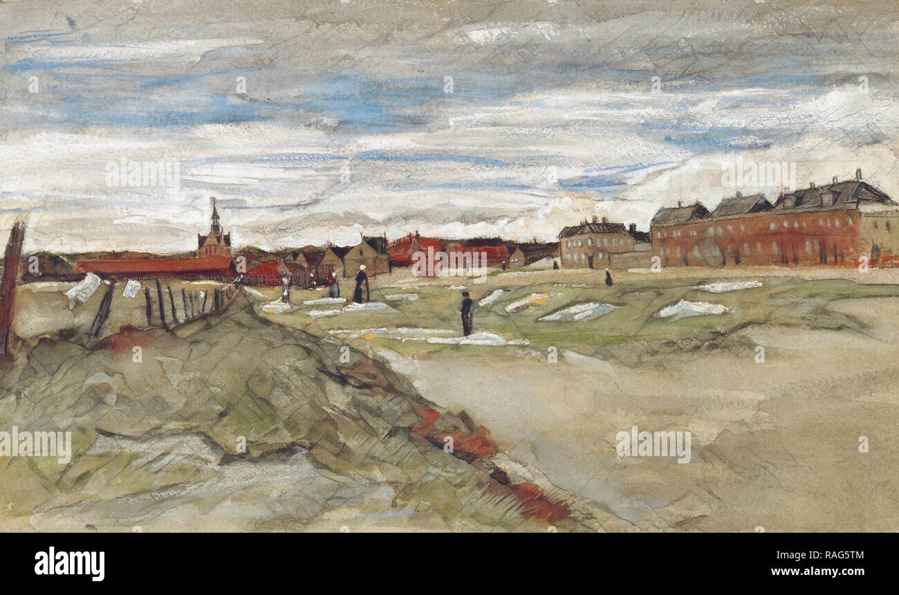 La masse de blanchiment à Scheveningen, Vincent van Gogh (Néerlandais, 1853 - 1890), 1882, aquarelle rehaussée de white repensé Banque D'Images