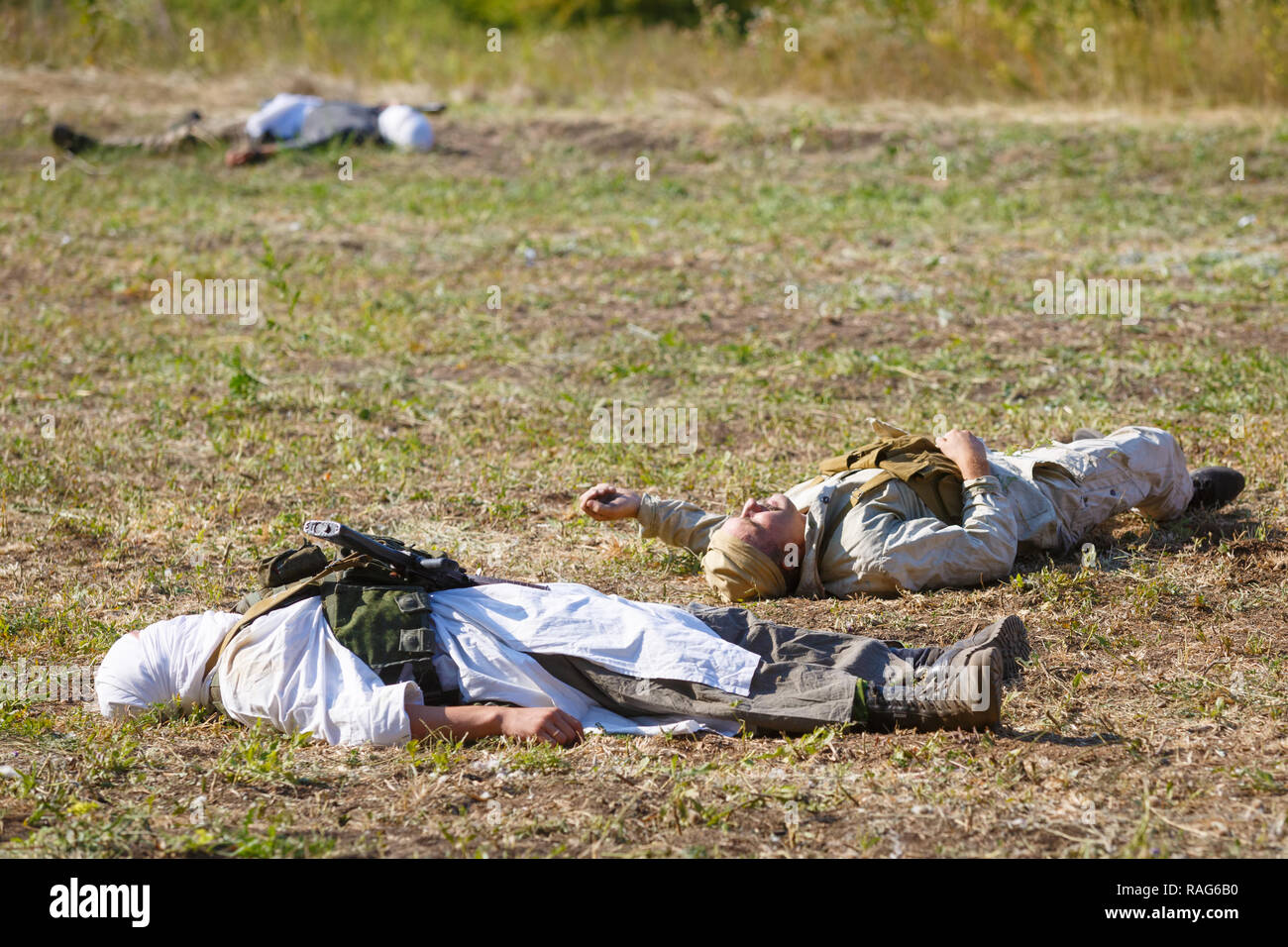 Festival Historique Sambek Heights. Assassiné moudjahidin et soldats soviétiques se trouvent sur le champ de bataille Banque D'Images
