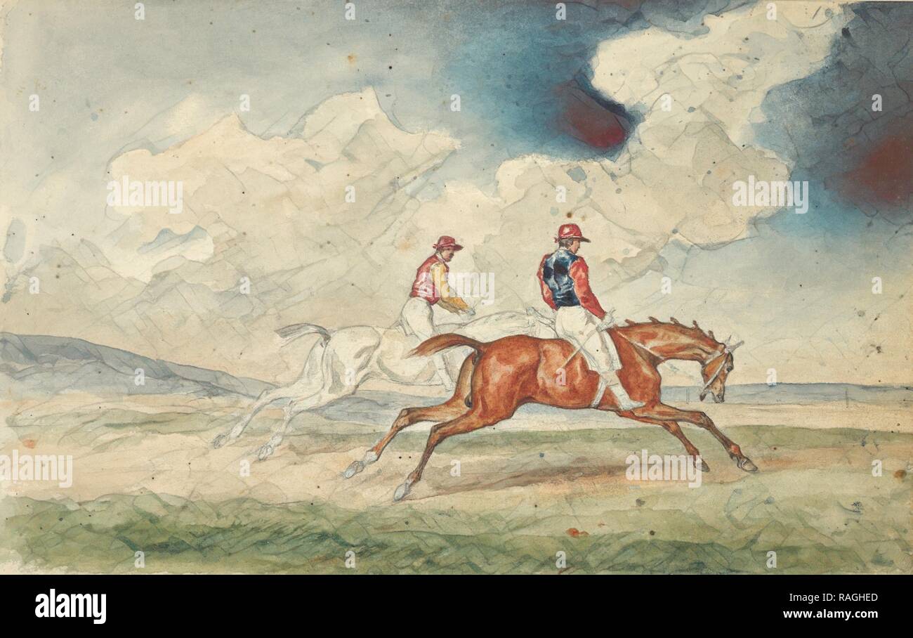 Carle Vernet, 1758-1836 Carnet, crayon, encre, aquarelle, études de scènes de chasse, des chevaux, des chiffres, et des notes sur repensé Banque D'Images