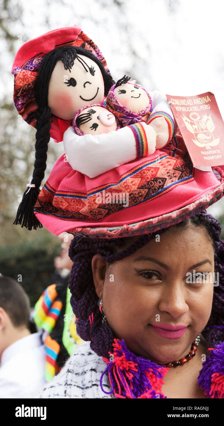 République du Pérou, Pérou culture - femme péruvienne hat. La culture de l'Amérique du Sud. Banque D'Images