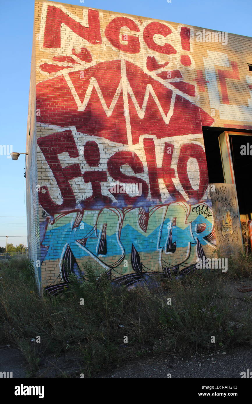 Detroit Graffiti Art Urbain Pièce Throw-Up ! Banque D'Images