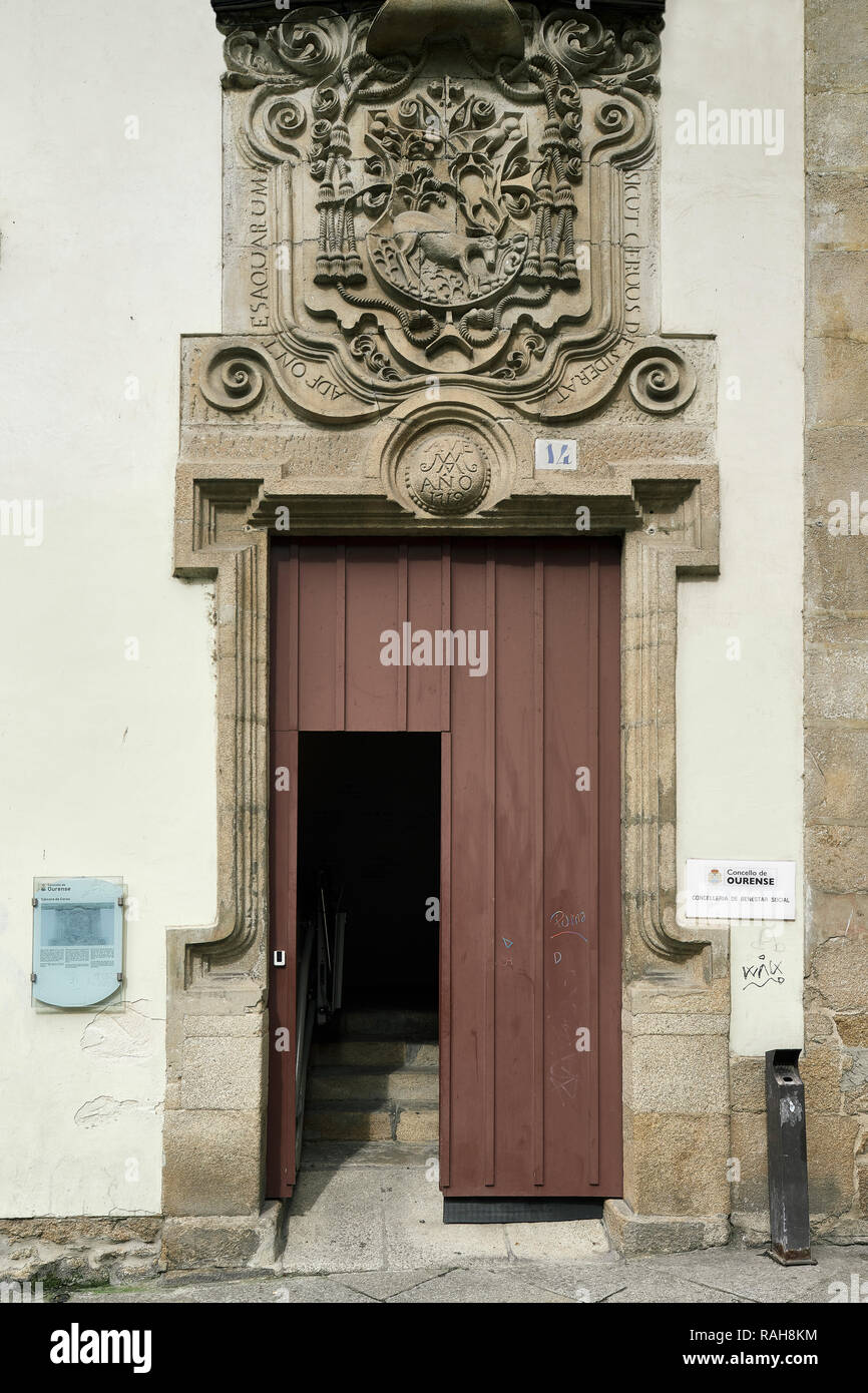 Ancien palais épiscopal prison, bâtiment baroque du xviiie siècle, aujourd'hui, c'est l'concelleria de bien-être social de la ville de Pontevedra, Galice, Espagne, Euro Banque D'Images