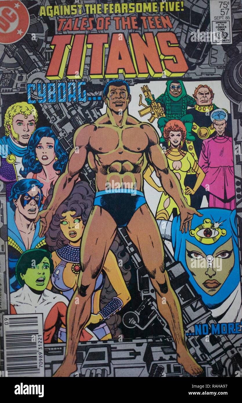 Teen Titans une bande dessinée de super-héros avec le caractère noir appelé Cyborg. Banque D'Images