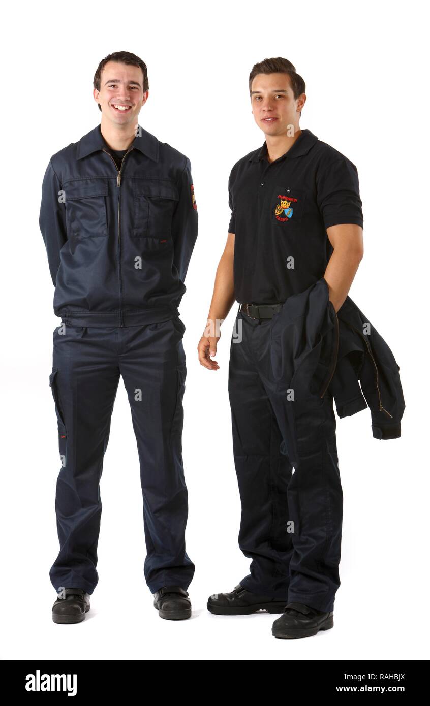 Les pompiers portant l'uniforme porté au quotidien, les pompiers professionnels de la Berufsfeuerwehr Essen, Essen Banque D'Images