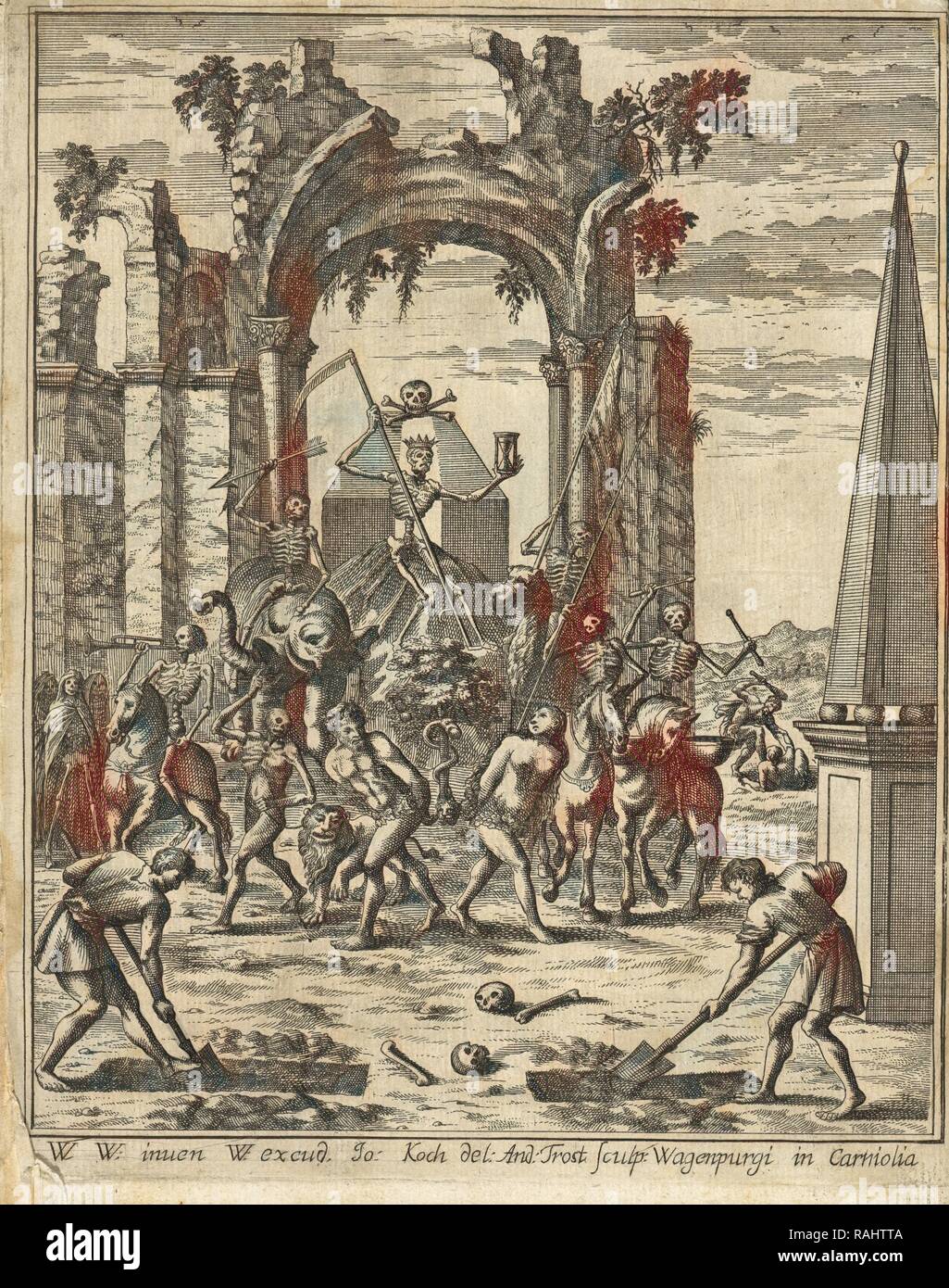 Frontispice : March of the dead, Theatrum mortis humanae tripartitum, Trost, Andreas, allemand, d. Valvasor repensé, 1708 Banque D'Images