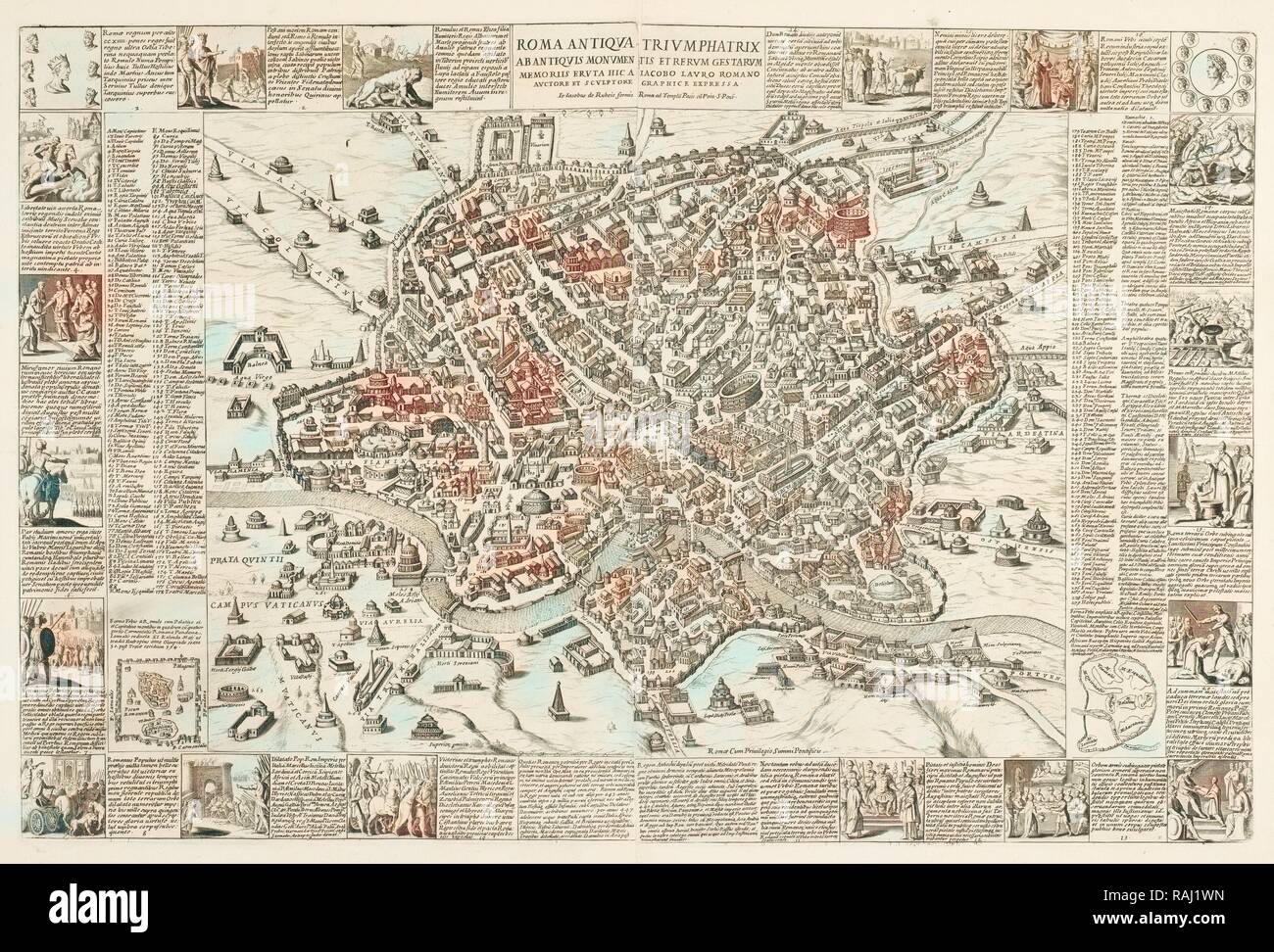 Triumphatrix Roma Antiqua ab antiquis monumentis et rerum gestarum memoriis eruta, carte de Rome, Lauro, Giacomo, 17e repensé Banque D'Images