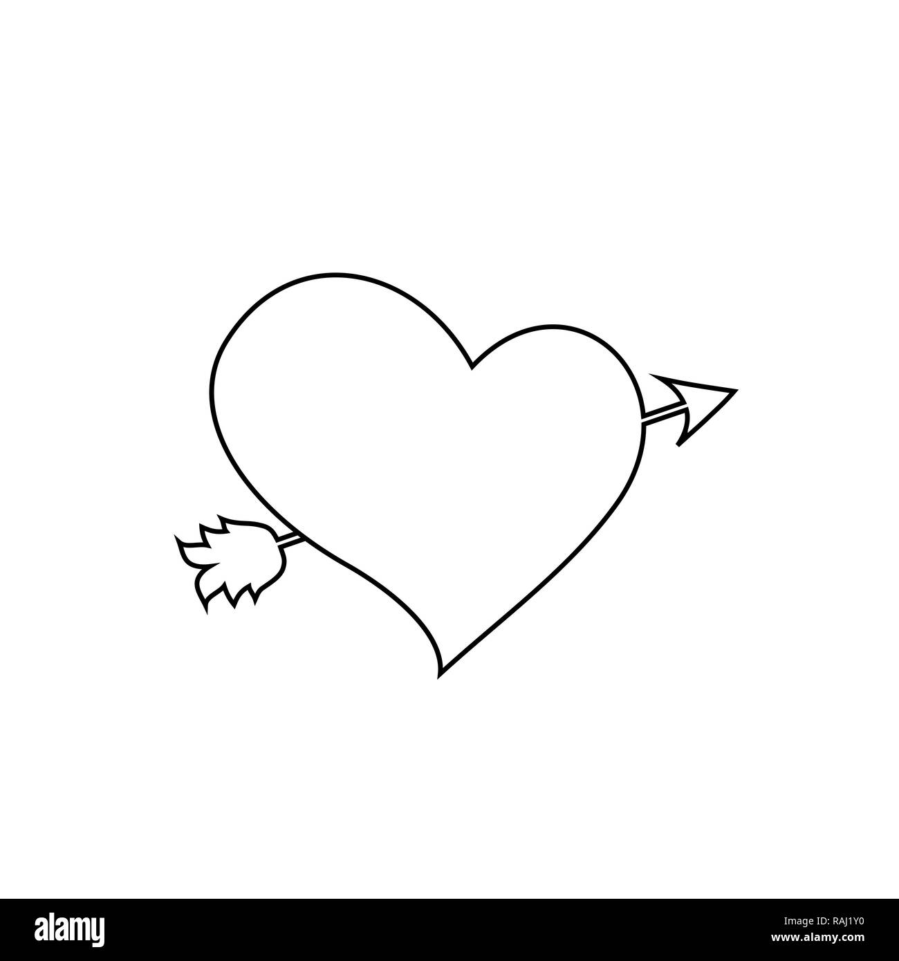 Contour noir cœur percé d'une flèche croquis illustration. L'icône de l'élément du mariage pour les applications web et mobiles. Sketchy style. Lovestruck d'un symbole ou d'arro Banque D'Images
