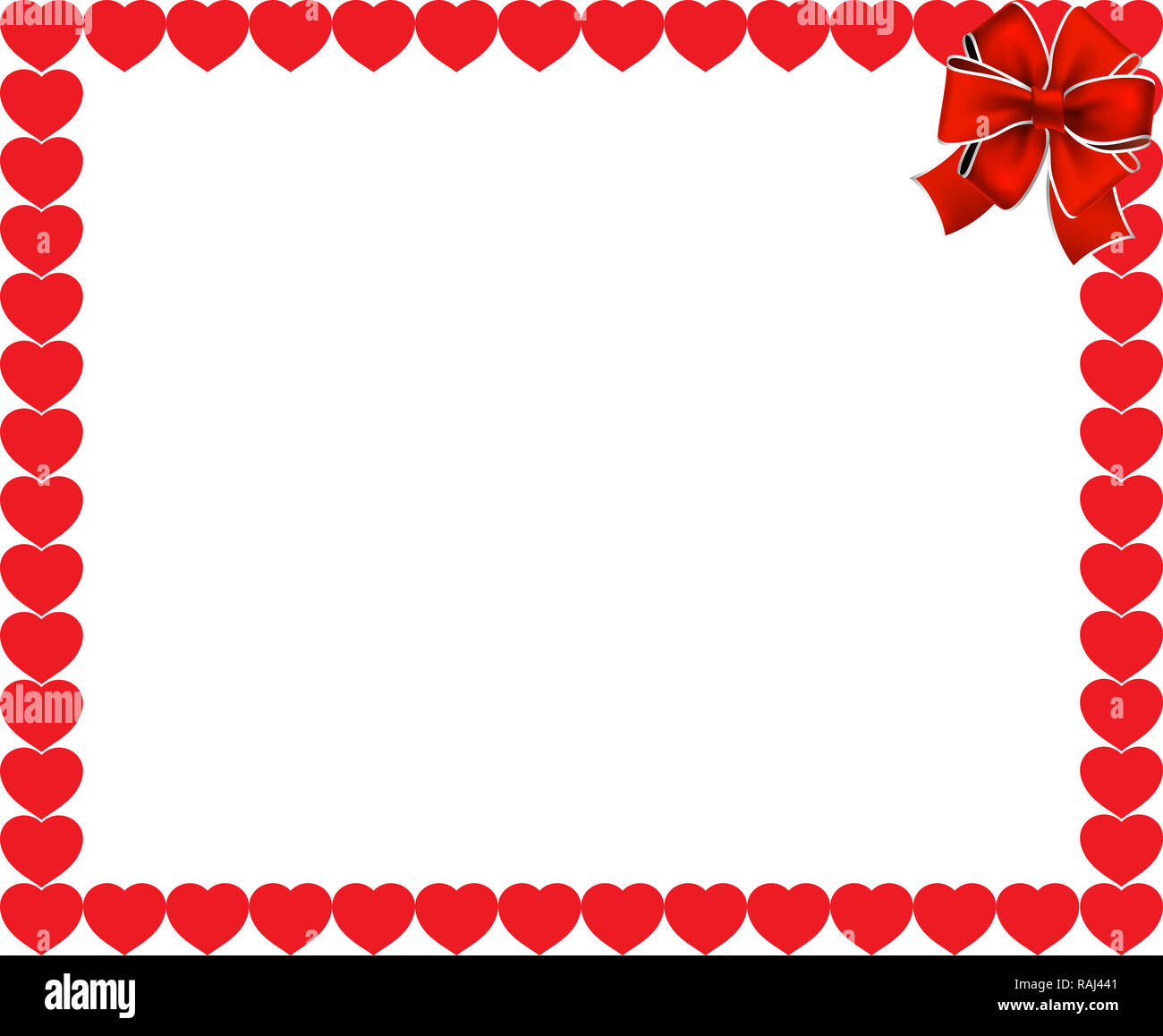 Arrière-plan de mariage ou de saint Valentin. Coeurs rouges border frame avec espace pour texte ou l'image de fête rouge et Bow, dans le coin. illustration, Gabarit Banque D'Images