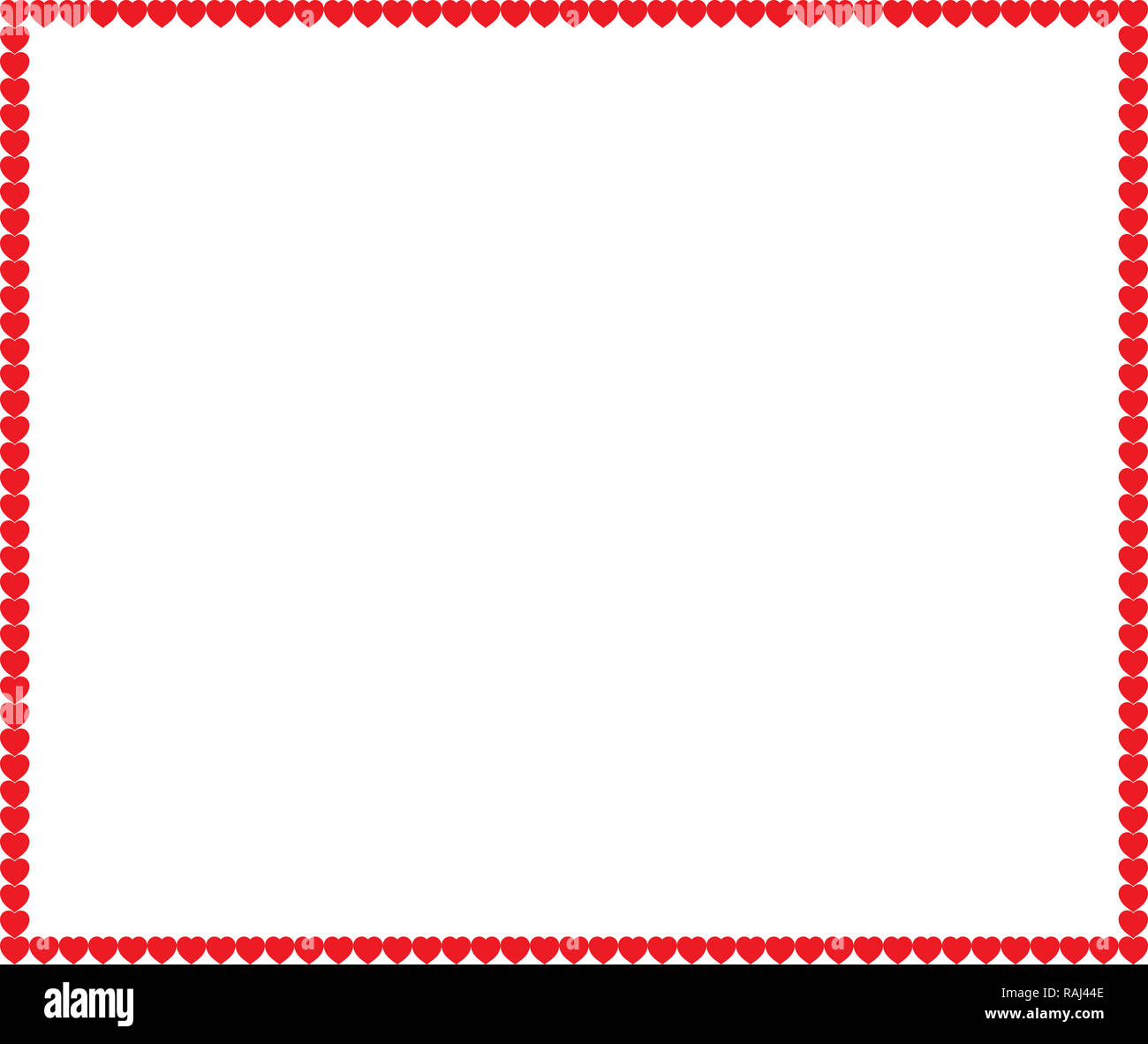 Full-frame border avec cartoon rouge coeurs et un espace réservé au texte ou image isolé sur blanc. Valentines Day ou frontière de mariage, mariage, modèle greetin Banque D'Images