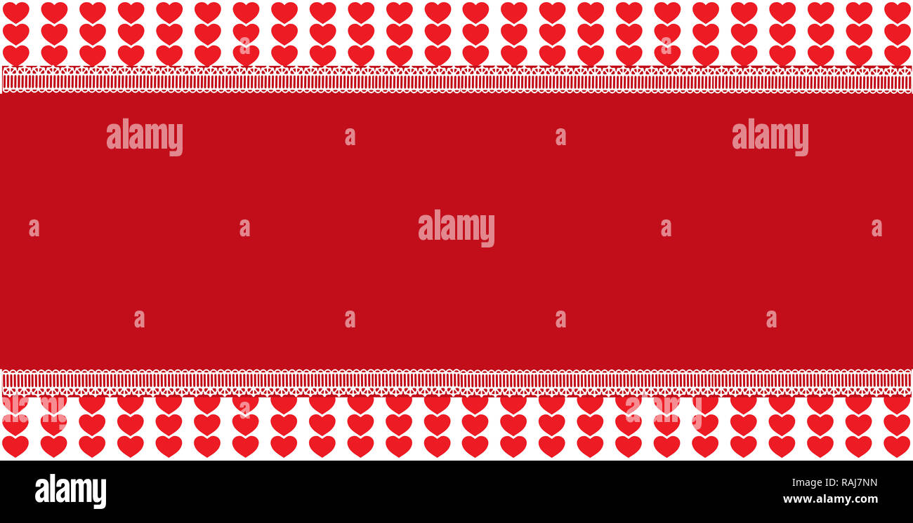 Modèle de fête avec de l'espace pour le texte sur fond coeurs rouge et blanc avec dentelle ramed. Résumé de l'élément de conception. Noël, nouvel an, saint valentin lo Banque D'Images