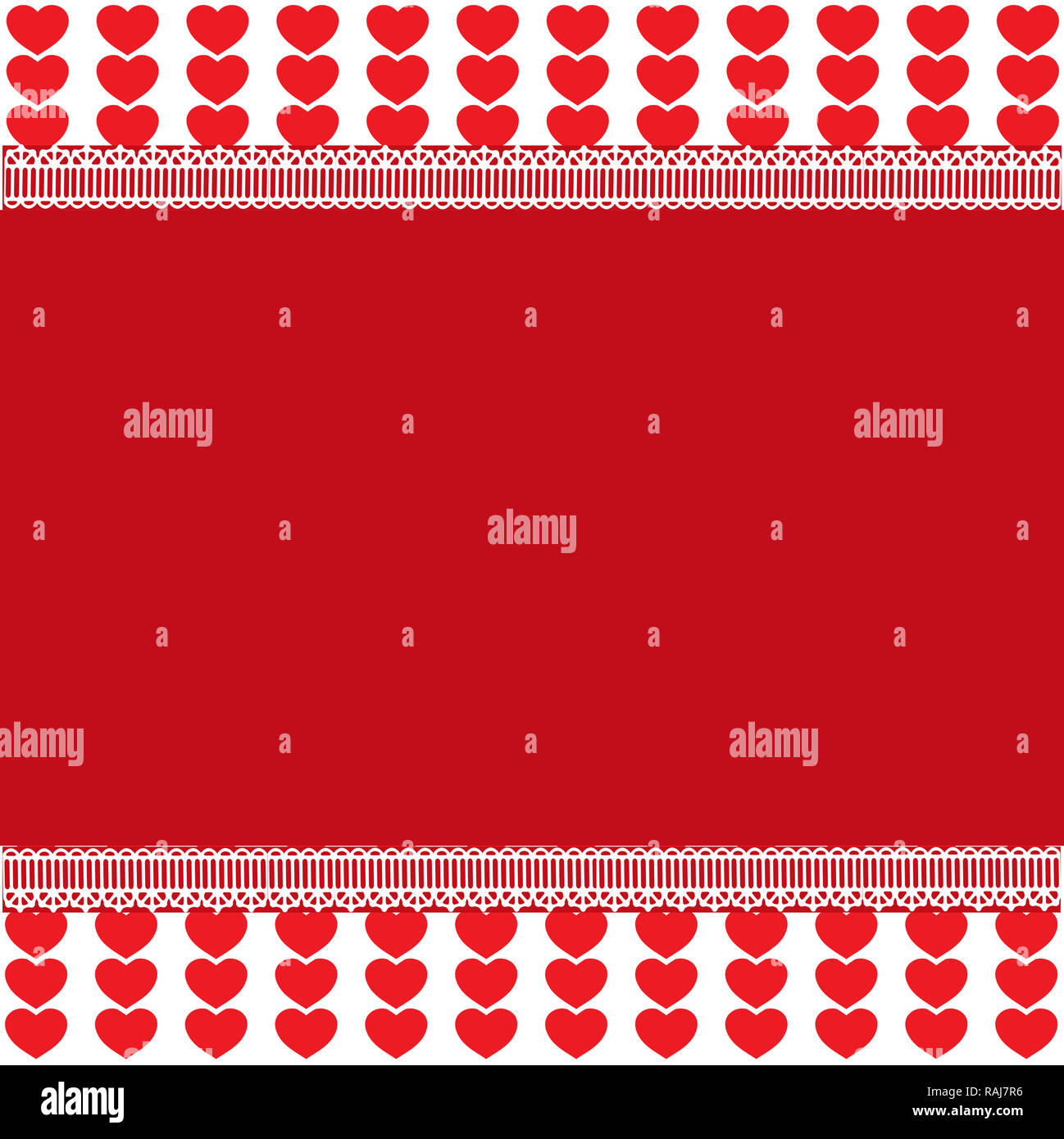 Modèle de fête avec de l'espace pour le texte sur fond blanc et rouge avec coeur rouge et rayures dentelle. élément de conception, de l'amour, à la frontière ou valentines weddin Banque D'Images
