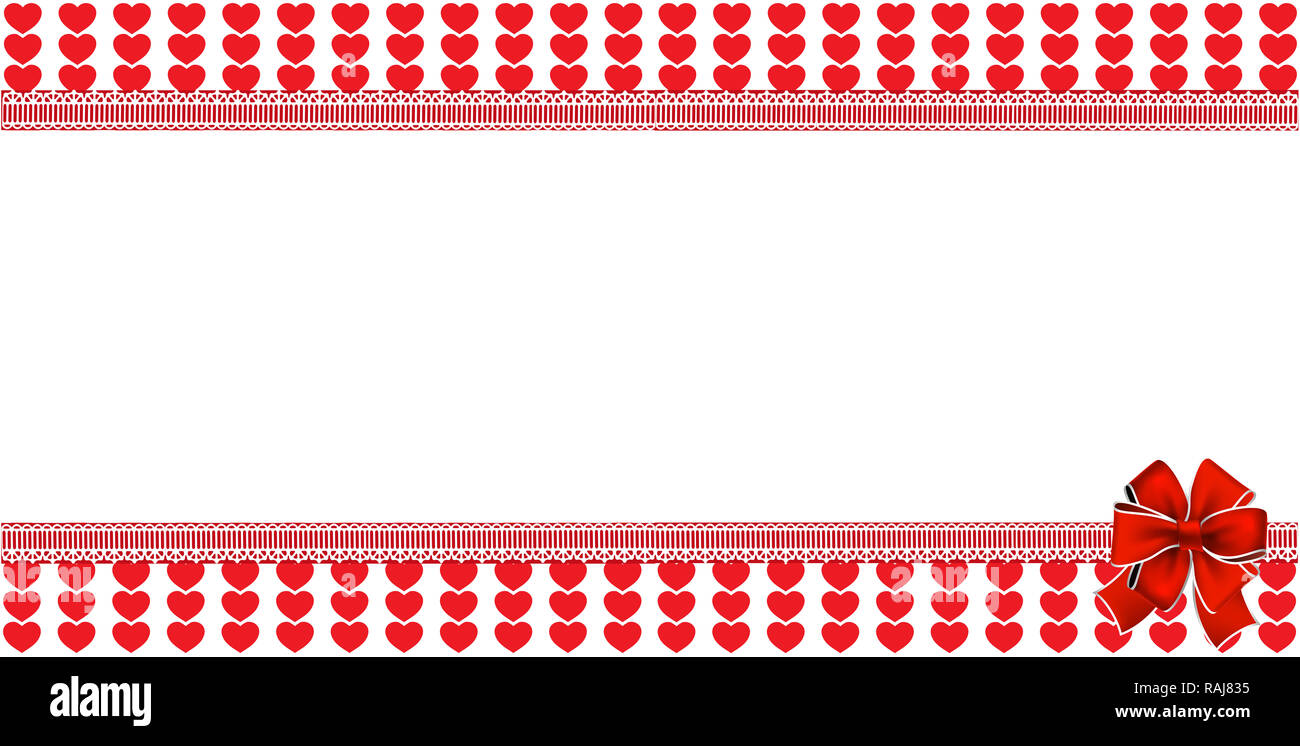 Modèle d'amour avec l'espace pour le texte et sur l'arc de fête en rouge et blanc à rayures hearts encadré de dentelle. Saint Valentin ou un mariage abstract elemen Banque D'Images