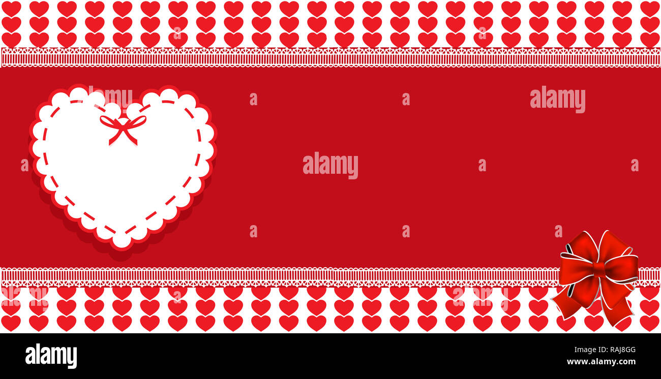 Saint Valentin ou un mariage modèle d'amour avec l'espace pour le texte et l'enveloppa avec timbre coeur rouge et blanc à rayures hearts encadrées avec dentelle Banque D'Images