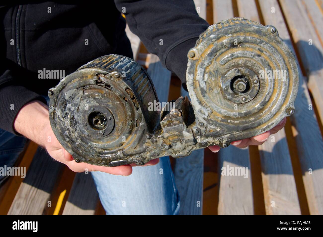 Machine gun disque, from plane wreck Junkers JU-52, de la mer Noire, Odessa, Ukraine, Europe de l'Est Banque D'Images