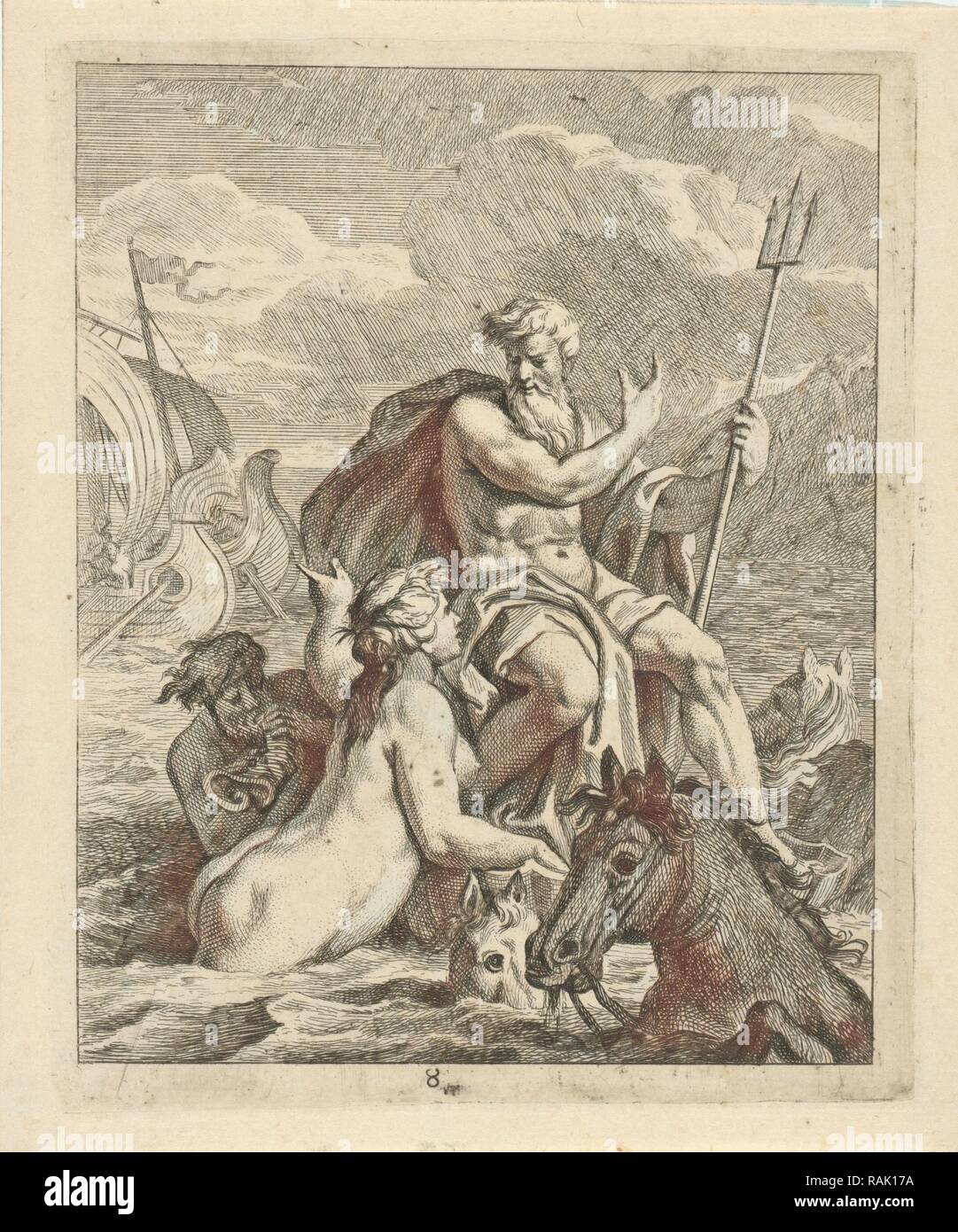 Seascape avec Thétis et de Neptune. Thétis demande à Neptune pour détruire le navire Paris et Helen voile à la Grèce. Neptune repensé Banque D'Images