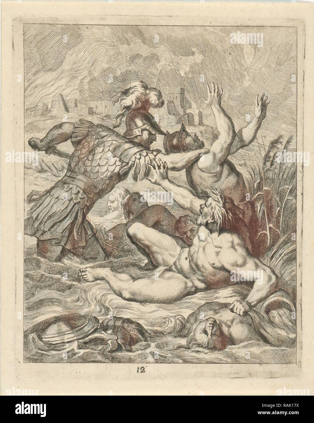 Les combats d'achille avec dieu fleuve Scamandre, J. Alexander Janssens, Victor Honoré Janssens, ch. 1700. Repensé Banque D'Images