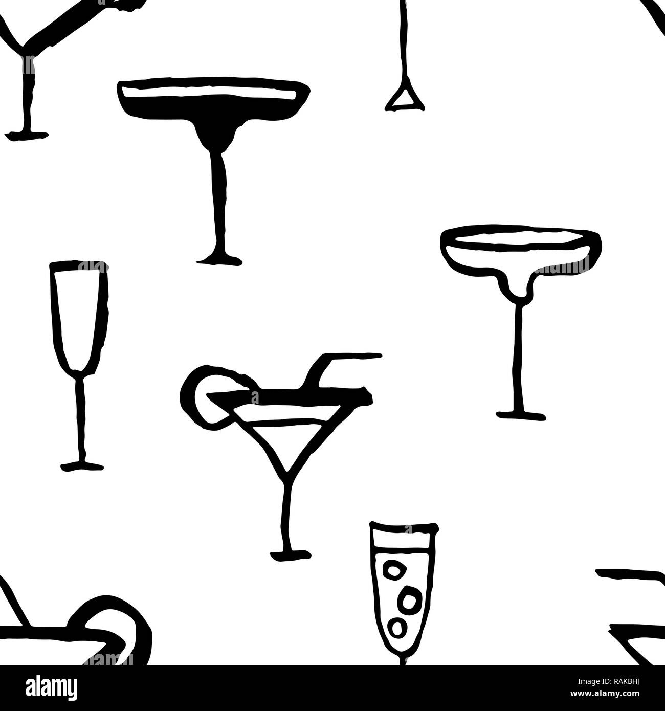 Modèle transparent avec des cocktails. Verres sur un fond blanc. Grunge vector illustration. Illustration de Vecteur