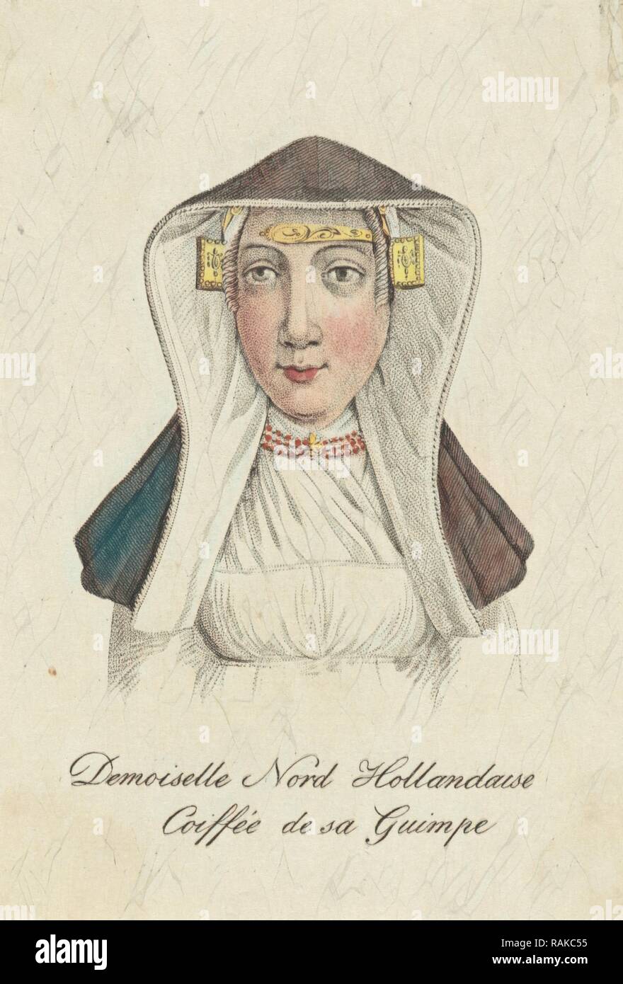 Buste d'une jeune fille en costume traditionnel, imprimer bouilloire : Willem van Ethemi, Hendrik Greeven, 1824. Repensé Banque D'Images