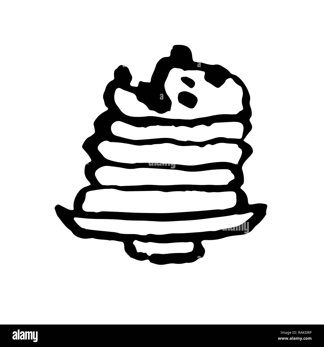 Petit-déjeuner de crêpes aux fruits rouges sur une plaque. L'icône grunge Vector. Dessinés à la main, brosse l'illustration. Illustration de Vecteur