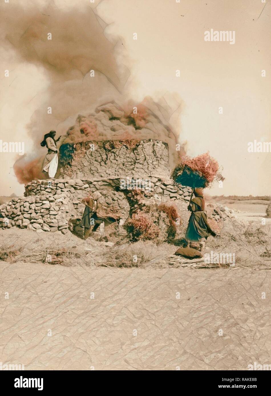 Four à chaux burning épines, Homs, Syrie, 1900 Ḥimṣ. Repensé par Gibon. L'art classique avec une touche moderne repensé Banque D'Images