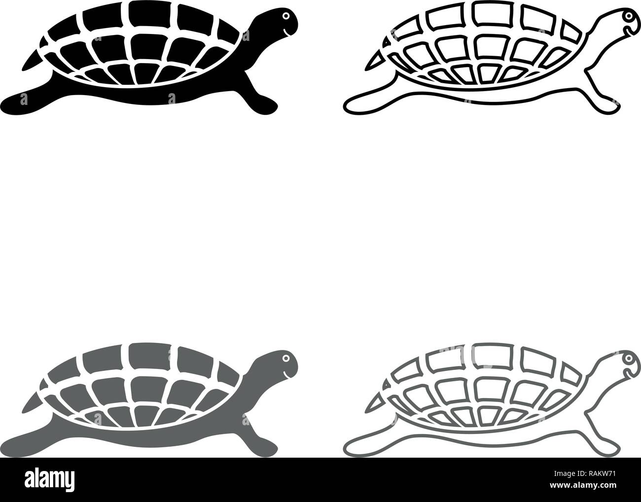 Tortue tortue icon set vecteur de couleur gris noir style j'esquisse télévision simple image Illustration de Vecteur