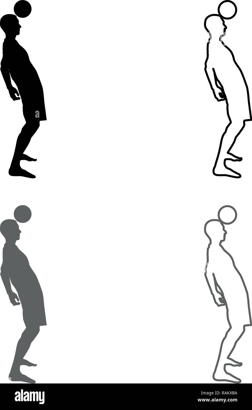 Joueur de foot frapper la balle silhouette tête headbutt icon set vecteur de couleur gris noir style j'esquisse télévision simple image Illustration de Vecteur