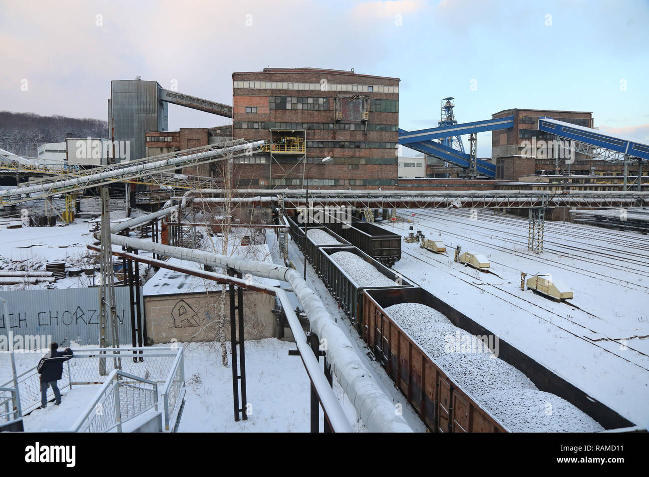 Transport ferroviaire de charbon de Boleslaw Smialy coal mine le 3 janvier 2019 à Laziska Gorne, Silésie, Pologne. Photo CTK/Grzegorz Klatka Banque D'Images