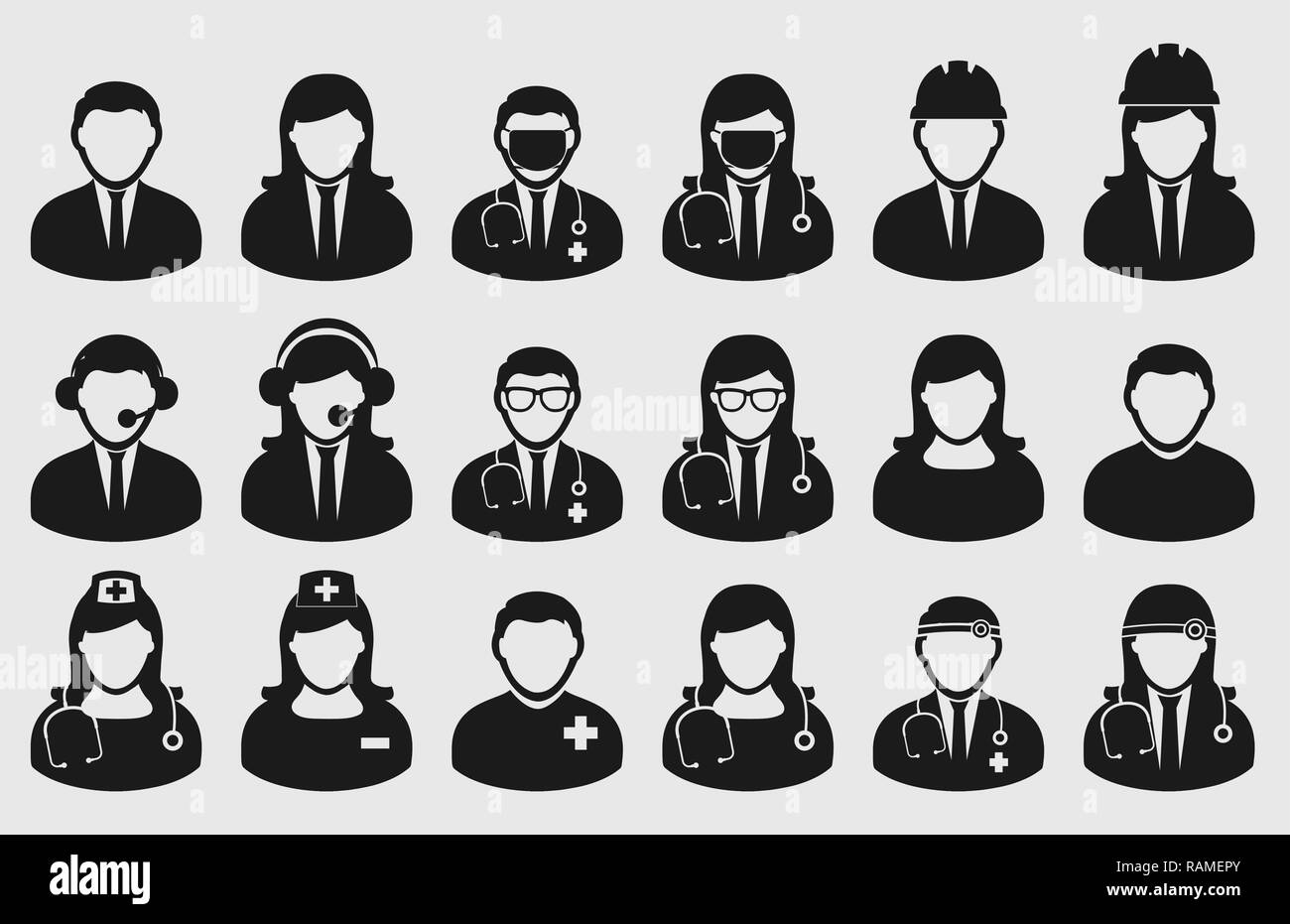 Les gens de différentes icônes de la profession. Homme d'entreprise, Dorctor, infirmière, ingénieur, etc. Illustration de Vecteur