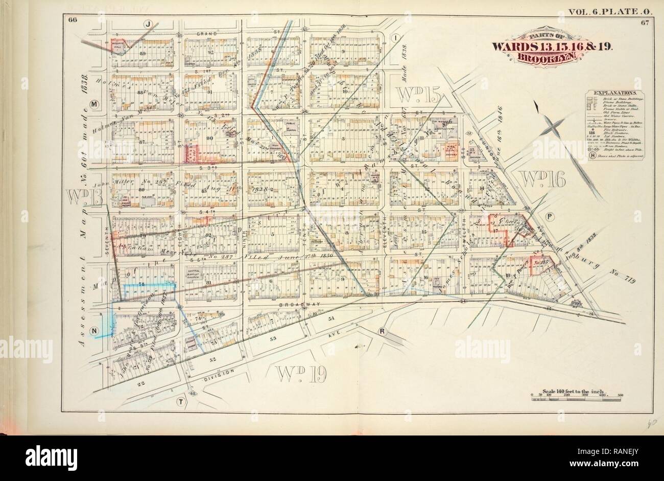 Tome 6. Plaque, O. Site lié par le grand fleuve, onzième St., S.2e rue, avenue de l'Union, Broadway, Division Ave., 7e st repensé Banque D'Images