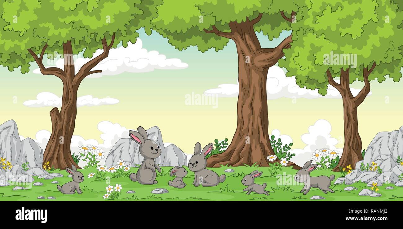 Funny cartoon lapins et arbres, part attirer l'illustration Illustration de Vecteur Funny cartoon lapins et arbres, part attirer l'illustration Illustration de Vecteur