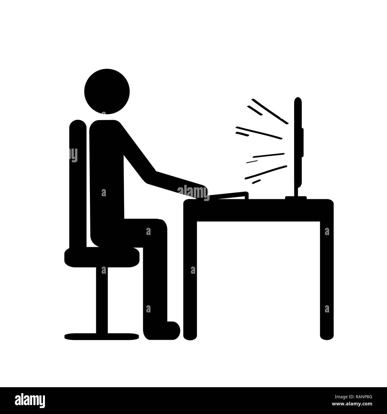 Les pictogrammes d'un homme assis derrière une icône d'ordinateur working man vector illustration Illustration de Vecteur