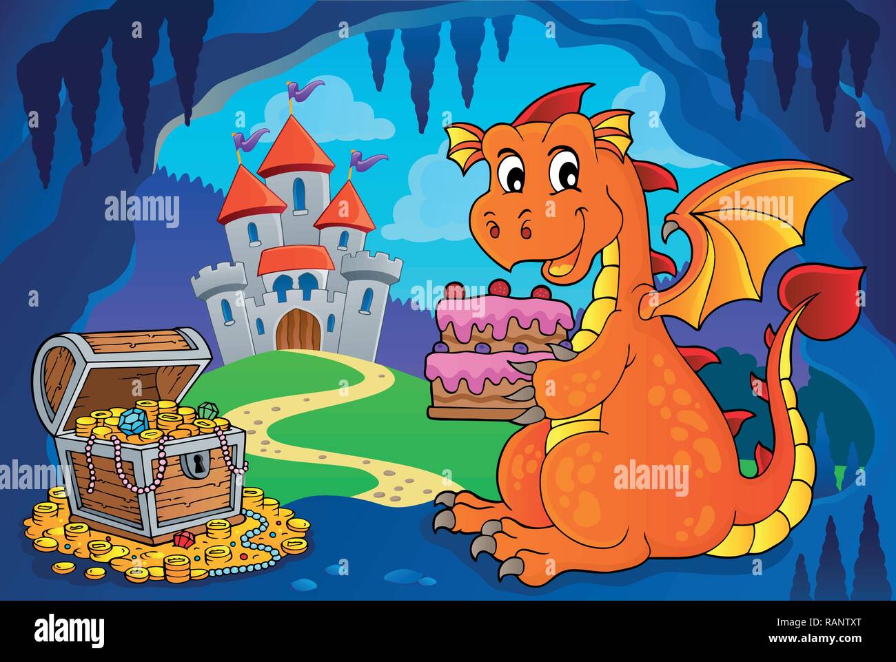 Dragon holding cake thème libre 4 - eps10 vector illustration. Illustration de Vecteur