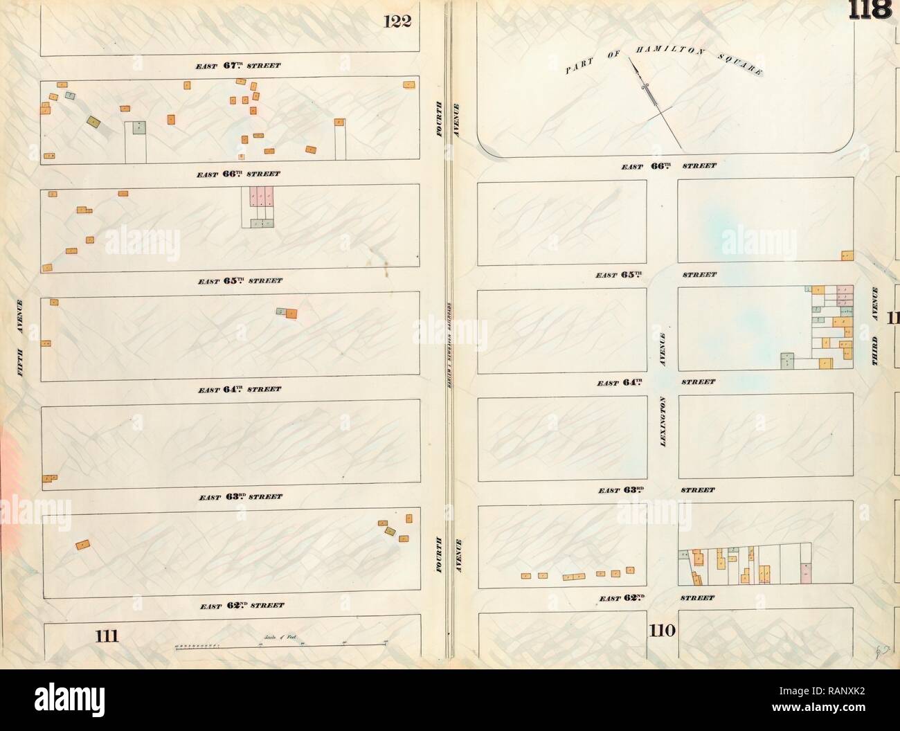 118 Plaque : Carte délimité par East 67th Street, Troisième Avenue, East 62nd Street, Fifth Avenue. 1857, 1862, Perris et repensé Banque D'Images