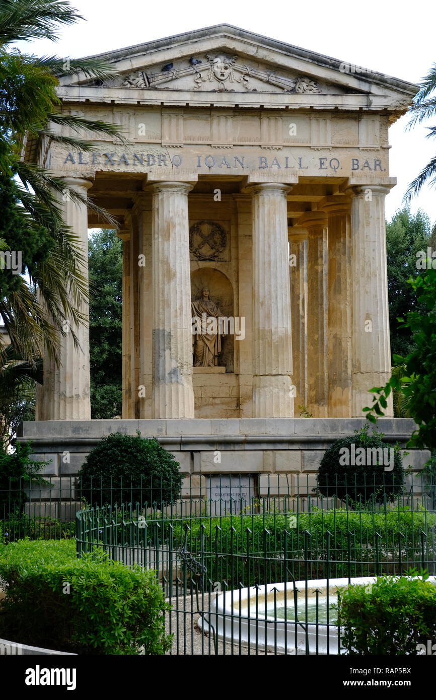 Jardins Barrakka supérieure et inférieure, Monument néoclassique Banque D'Images