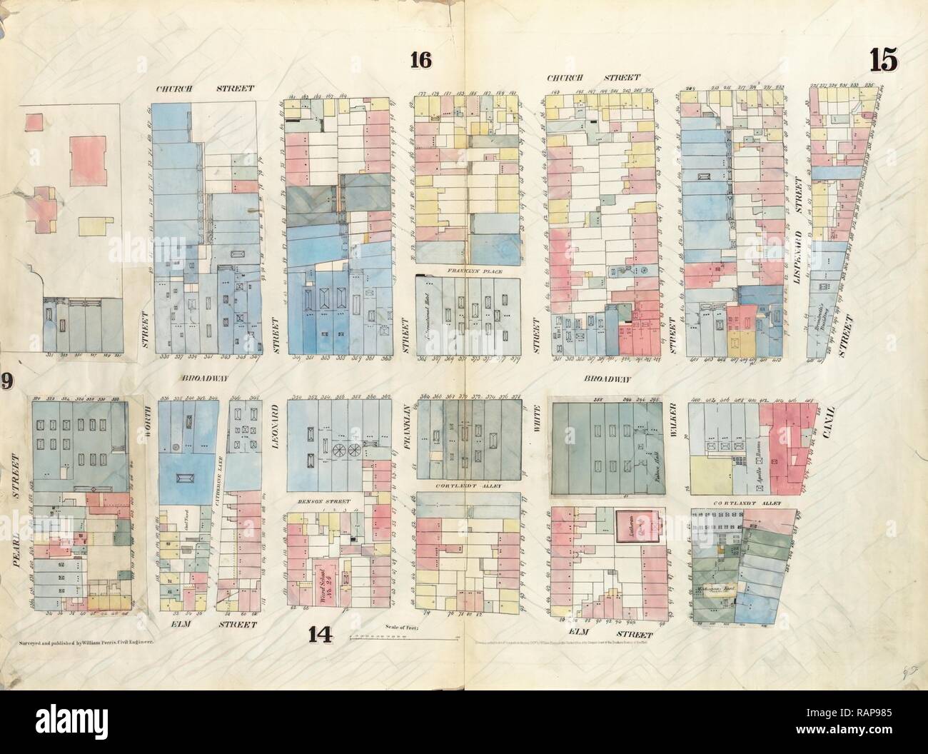 15 : Plaque site délimité par la rue du Canal, rue Elm, Pearl Street, la rue de l'Église. 1857, 1862, Perris et Browne, nouveau repensé Banque D'Images