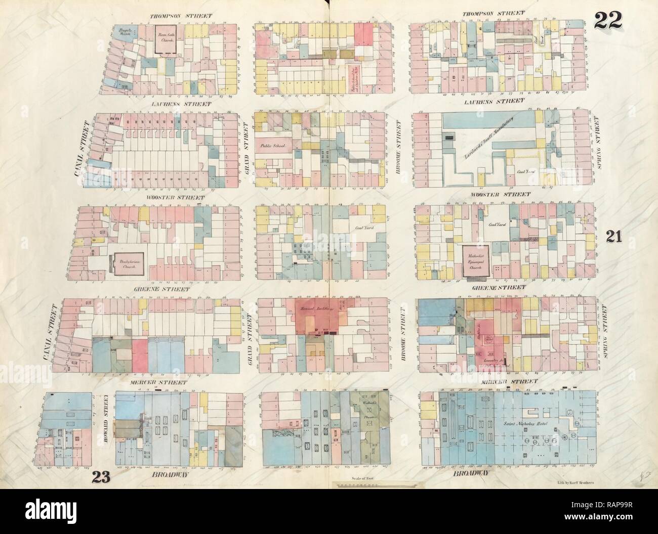 22 de la plaque : Site délimité par Spring Street, Broadway, Canal Street, Thompson Street. 1857, 1862, Perris et Browne, nouveau repensé Banque D'Images