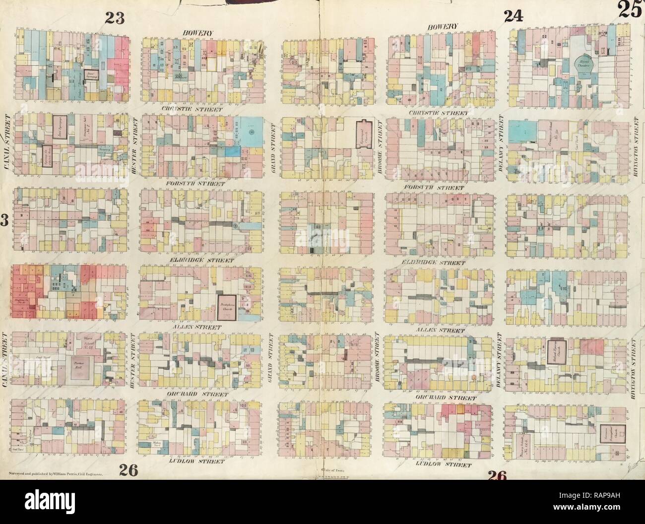 Planche 25 : carte délimitée par Rivington Street, Ludlow Street, Canal Street, The Bowery. 1857, 1862, Perris et Browne, nouveau repensé Banque D'Images