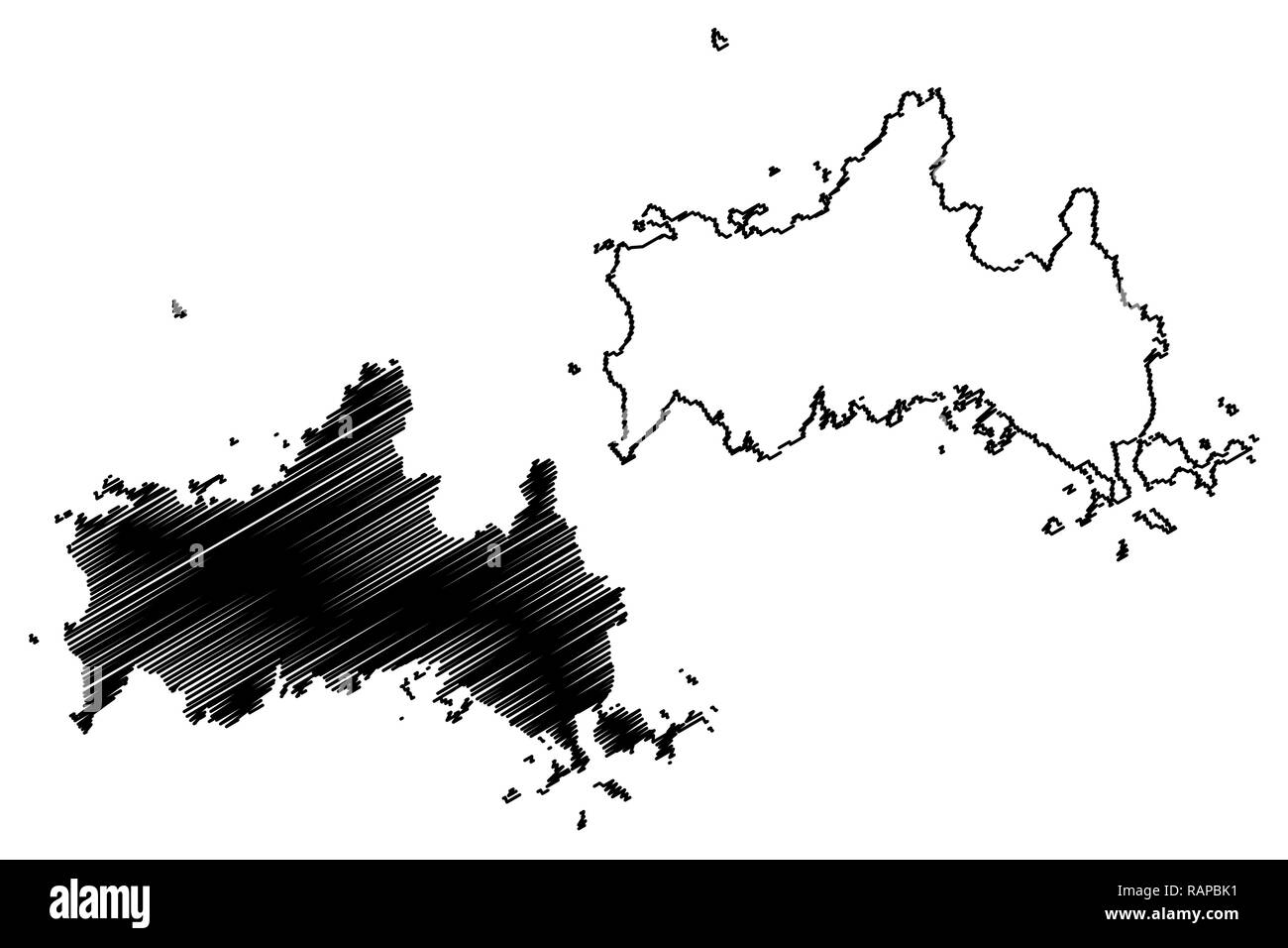 La préfecture de Yamaguchi (divisions administratives du Japon, préfectures du Japon) map vector illustration, scribble sketch carte Yamaguchi Illustration de Vecteur