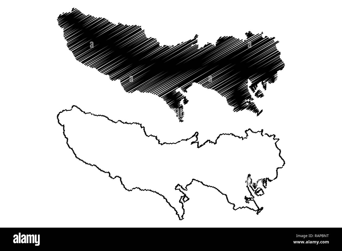 La Préfecture de Tokyo (divisions administratives du Japon, préfectures du Japon) map vector illustration gribouillage, croquis métropole de Tokyo (Tokyo plus Ar Illustration de Vecteur