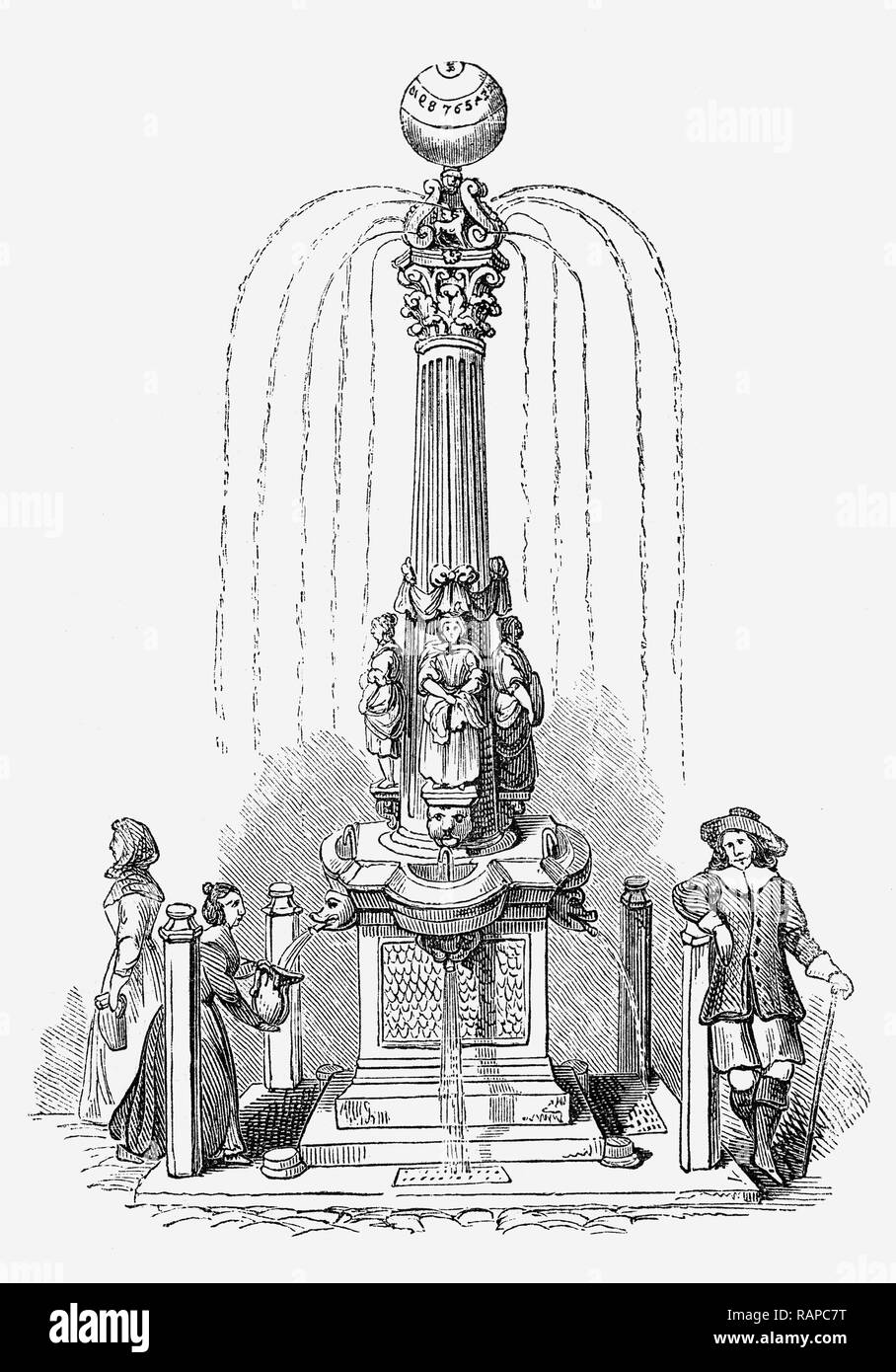 Le 17e siècle conduit à Londres Leadenhall à Londres, en Angleterre pour la fourniture d'eau douce a été à la fois un beau morceau d'architecture sculpturale et d'une fontaine. Banque D'Images