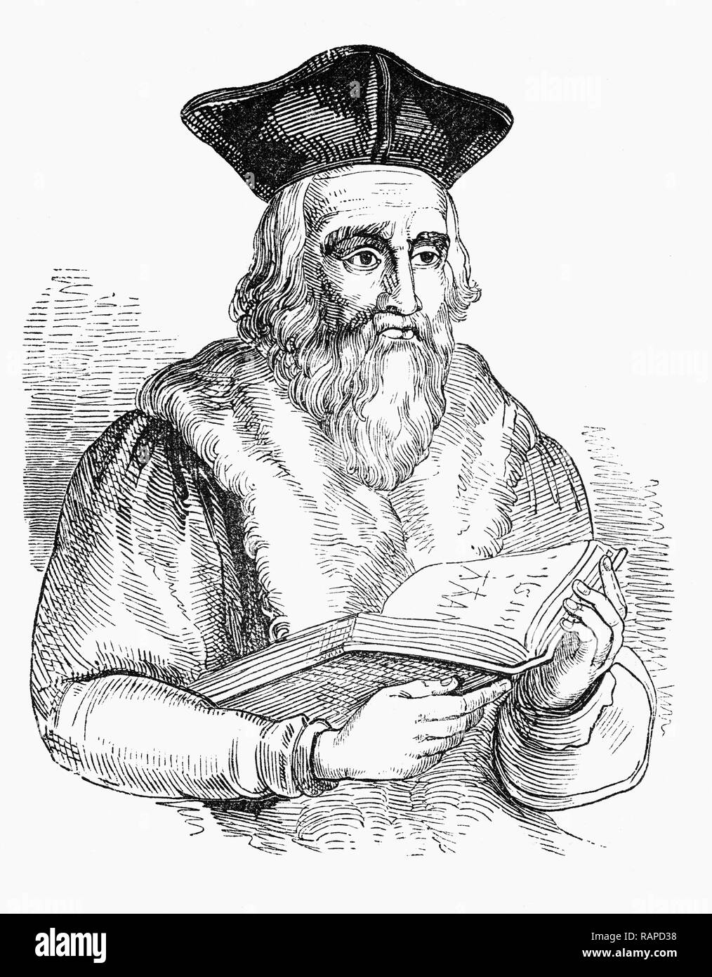 Sir Edward Kelley, ou Kelly, alias Edward Talbot (1555-1597), était un occultiste de la Renaissance anglaise et l'auto-déclaré médium. Il est surtout connu pour avoir travaillé avec John Dee dans ses enquêtes magiques. Outre la capacité à évoquer profès esprits ou anges dans un "hew-pierre' ou miroir, Kelley a également affirmé à posséder le secret de la transmutation des métaux de base en or, l'objectif de l'alchimie, ainsi que le supposé pierre du philosophe lui-même. Banque D'Images