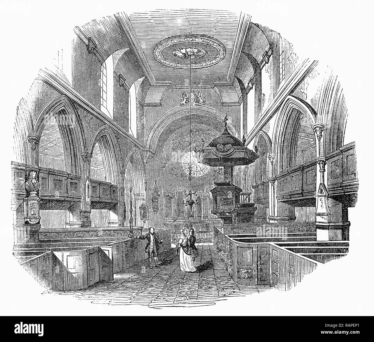 Le choeur de St Giles Cripplegate-sans-Eglise d'Angleterre, une église dans la ville de Londres, situé sur la rue de l'avancement à l'intérieur de la barbacane moderne complexe. Quand il s'est construit sans (c'est, à l'extérieur) le mur de la ville, près de l'Cripplegate. L'église est dédiée à St Giles, saint patron des lépreux, des mendiants et des handicapés. C'est une des rares églises médiévales à gauche dans la ville de Londres, après avoir survécu à l'incendie de 1666. Banque D'Images