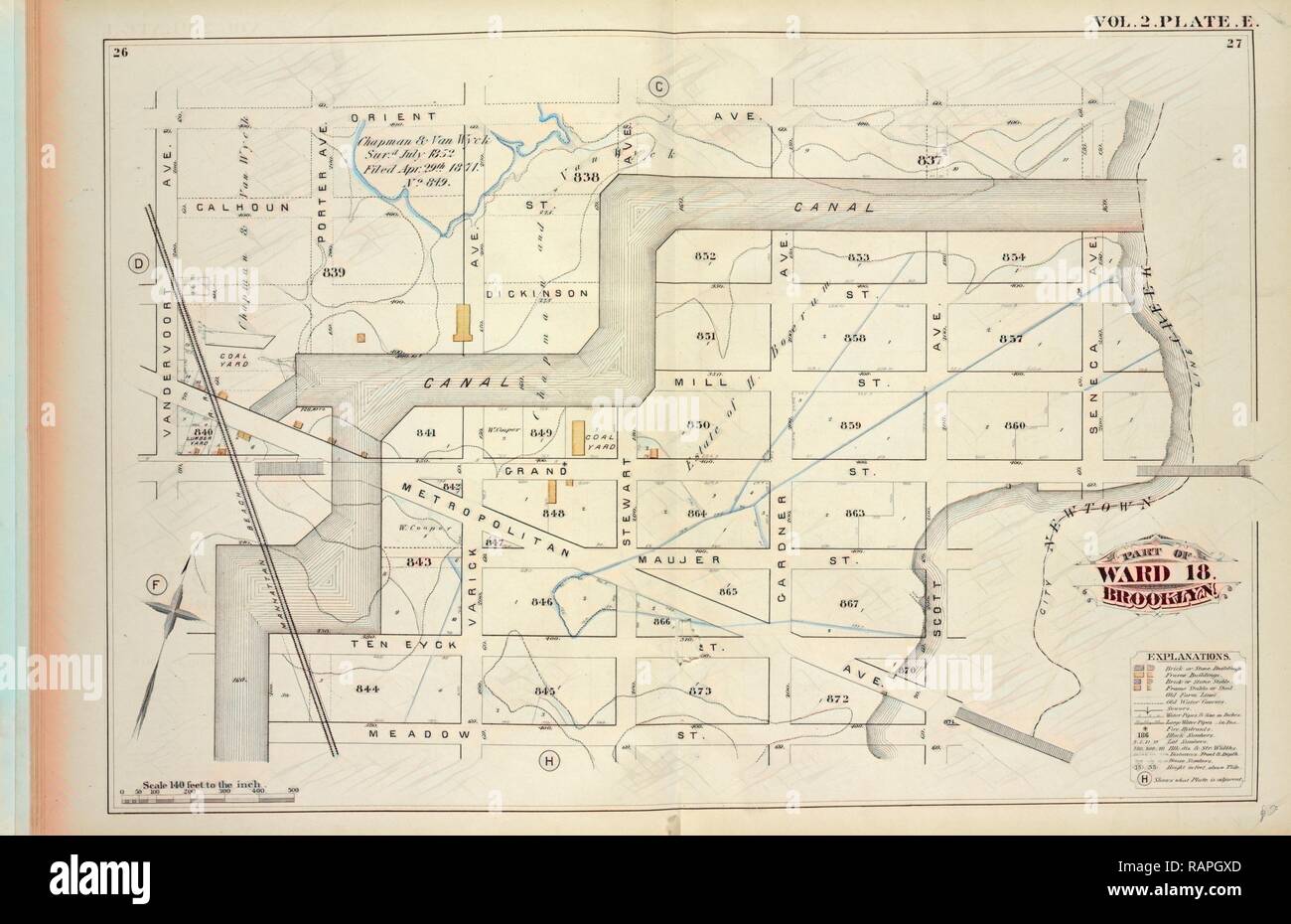 Tome 2. Plaque, E. Site lié par l'avenue d'Orient, City Line, Meadow St., Canal, Vandervoort Ave., y compris St Calhoun repensé Banque D'Images