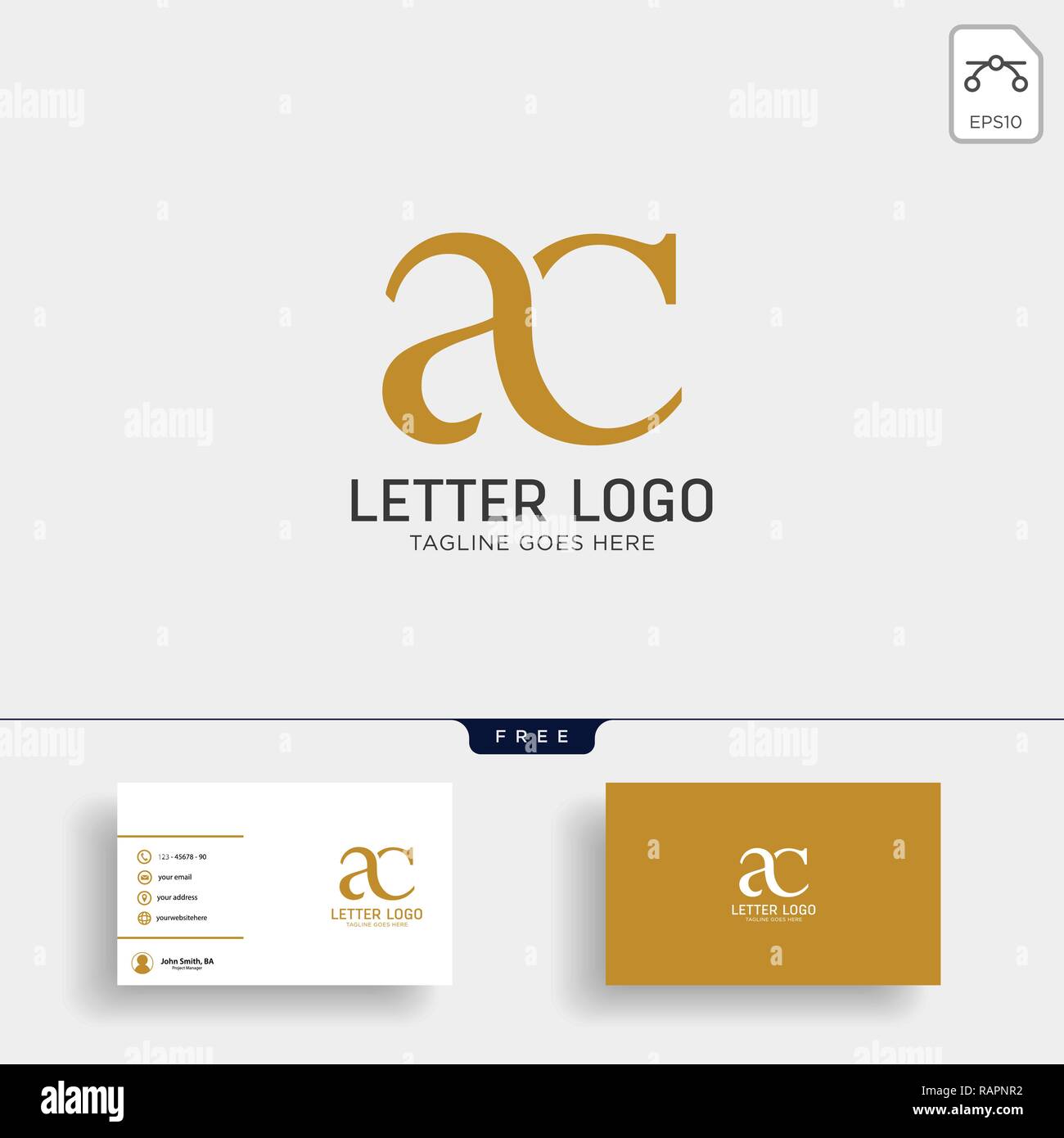 Lettre ac, ca creative gold modèle avec logo carte d'affaires Illustration de Vecteur
