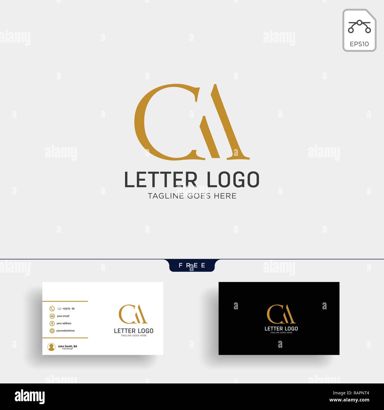 Lettre ac, ca creative gold modèle avec logo carte d'affaires Illustration de Vecteur